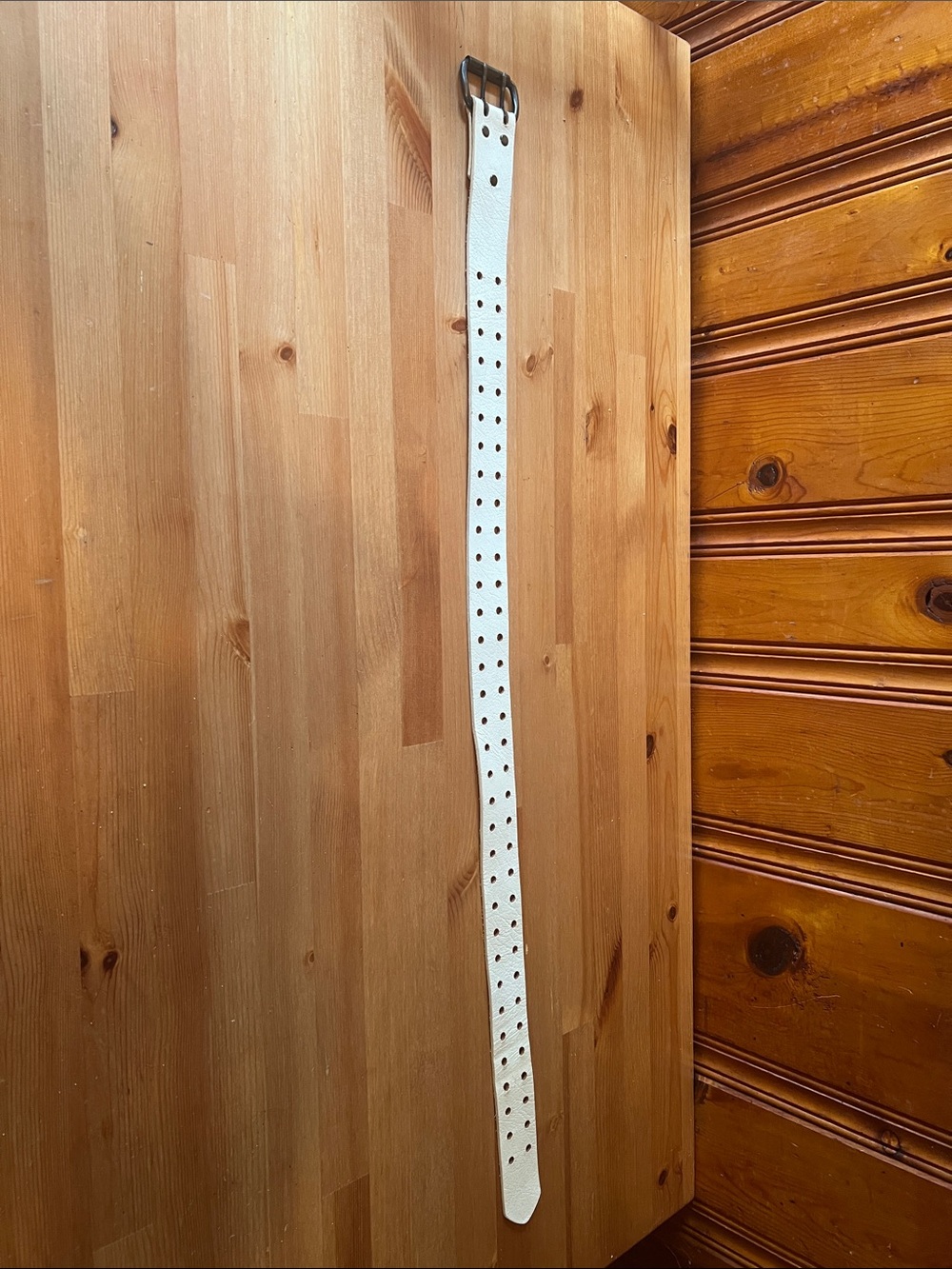 White Leather Multi-Hole Belt for Home Organization